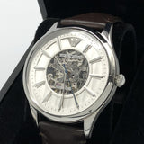 Emporio Armani Meccanico White Dial Brown Leather Strap Watch For Men - AR1946 Authentic Buy Shop Now