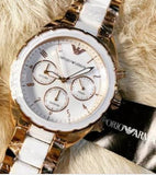 Emporio Armani Sportivo White Dial Rose Gold & White Steel Strap Watch For Women - AR5942 Authentic Buy Shop Now