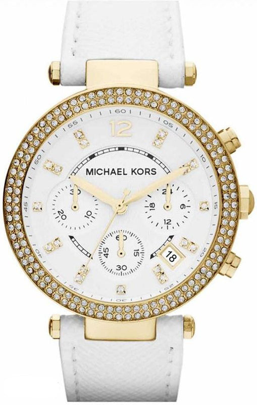 Michael Kors Parker White Dial with Diamonds White Leather Strap Watch for Women - MK2290 Authentic Buy Shop Now