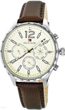 Tommy Hilfiger Gavin Chronograph White Dial Brown Leather Strap Watch for Men - 1791467 Authentic Buy Shop Now