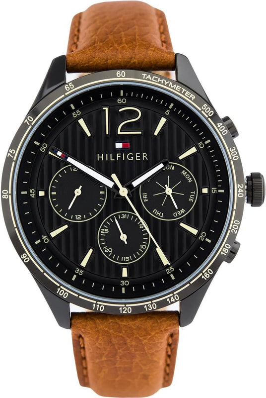 Tommy Hilfiger Gavin Chronograph Quartz Black Dial Brown Leather Strap Watch for Men - 1791470 Authentic Buy Shop Now