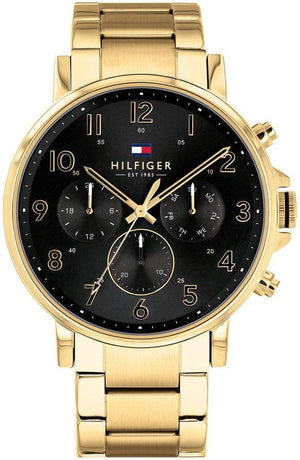 Tommy Hilfiger Daniel Chronograph Black Dial Gold Steel Strap Watch For Men - 1791978 Authentic Buy Shop Now