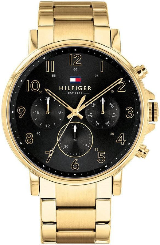 Tommy Hilfiger Daniel Chronograph Black Dial Gold Steel Strap Watch For Men - 1791978 Authentic Buy Shop Now