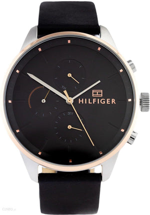 Tommy Hilfiger Chase Chronograph Quartz Grey Dial Black Leather Strap Watch For Men - 1791488 Authentic Buy Shop Now
