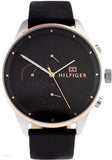 Tommy Hilfiger Chase Chronograph Quartz Grey Dial Black Leather Strap Watch For Men - 1791488 Authentic Buy Shop Now