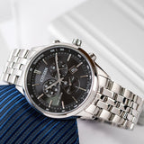 Citizen Eco Drive Chronograph Black Dial Silver Steel Strap Watch For Men - AT2140-55E Authentic Buy Shop Now