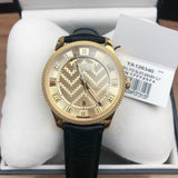Gucci Eryx Automatic Chevron Gold Dial Black Leather Strap Watch For Men - YA126340 Authentic Buy Shop Now