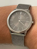 Calvin Klein Minimal Grey Dial Silver Mesh Bracelet Watch for Men - K3M21124 Authentic Buy Shop Now