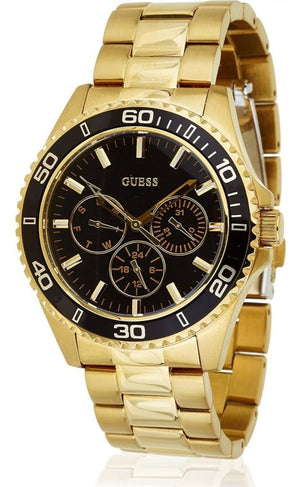Guess Chaser Chronograph Black Dial Gold Steel Strap Watch for Men - W0170G2 Authentic Buy Shop Now