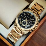 Michael Kors Brecken Chronograph Quartz Black Dial Gold Steel Strap Watch For Men - MK8481 Authentic Buy Shop Now