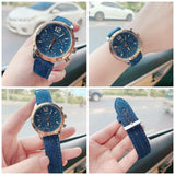 Guess Marina Chronograph Blue Dial Blue Denim Strap Watch For Women - W1057L1 Authentic Buy Shop Now