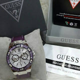 Guess Limelight Quartz Silver Dial Purple Leather Strap Watch For Women - W0775L6 Authentic Buy Shop Now