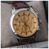 Guess Exec Chronograph Quartz Gold Dial Brown Leather Strap Watch for Men - W0076G3 Authentic Buy Shop Now