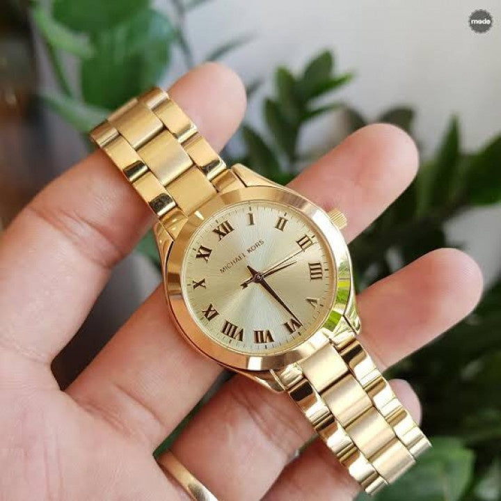 Michael Kors Slim Runway Gold Dial Gold Steel Strap Watch For Women - MK3456 Authentic Buy Shop Now
