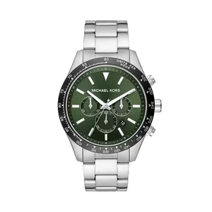 Michael Kors Layton Chronograph Green Dial Silver Steel Strap Watch For Men - MK8912 Authentic Buy Shop Now