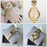 Michael Kors Slim Runway Gold Dial Gold Steel Strap Watch For Women - MK3456 Authentic Buy Shop Now