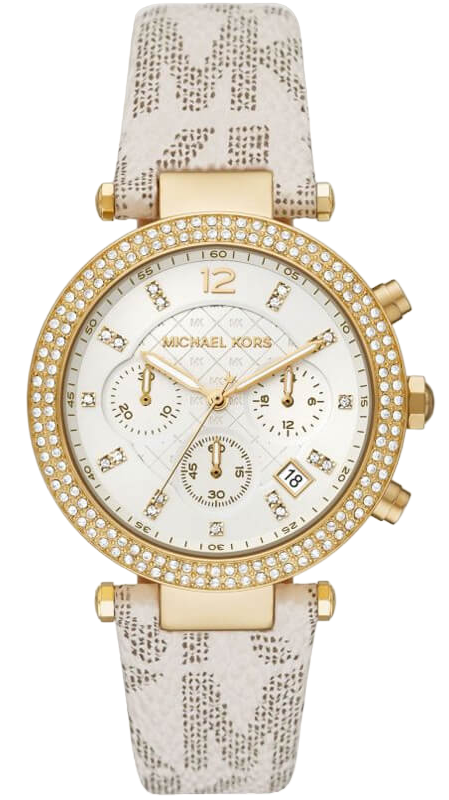 Michael Kors Parker Chronograph White Dial White Leather Strap Watch For Women - MK6916 Authentic Buy Shop Now