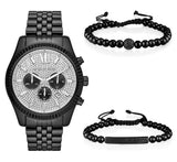 Michael Kors Lexington Chronograph Crystals Silver Dial Black Steel Strap Watch for Men - MK8605 Authentic Buy Shop Now