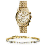 Michael Kors Lexington Chronograph Gold Dial Gold Steel Strap Watch for Women - MK5556 Authentic Buy Shop Now