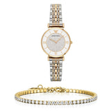 Emporio Armani Gianni T Bar White Dial Two Tone Steel Strap Watch For Women - AR8031 Authentic Buy Shop Now
