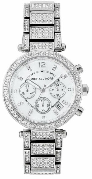Michael Kors Parker Mother of Pearl Dial Diamonds Silver Steel Strap Watch for Women - MK5572 Authentic Buy Shop Now