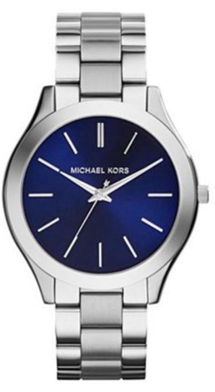 Michael Kors Slim Runway Quartz Blue Dial Silver Steel Strap Watch For Women - MK3379 Authentic Buy Shop Now