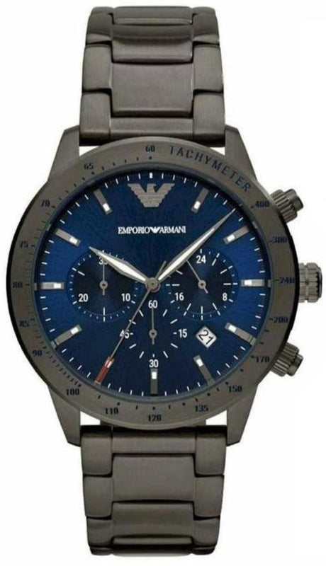 Emporio Armani Mario Chronograph Blue Dial Grey Steel Strap Watch For Men - AR80045 Authentic Buy Shop Now