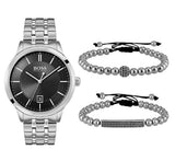 Hugo Boss Officer Black Dial Silver Steel Strap Watch for Men - 1513614 Authentic Buy Shop Now