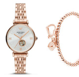 Emporio Armani Gianni T-Bar Silver Dial Rose Gold Steel Strap Watch For Women - AR60023 Authentic Buy Shop Now