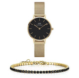 Daniel Wellington Classic Petite Evergold Black Dial Gold Mesh Bracelet Watch For Women - DW00100349 Authentic Buy Shop Now
