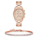 Michael Kors Ritz Chronograph Rose Gold Dial Rose Gold Steel Strap Watch For Women - MK6598 Authentic Buy Shop Now