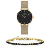 Daniel Wellington Classic Petite Black Dial Gold Mesh Bracelet Watch For Women - DW00100347 Authentic Buy Shop Now