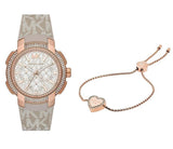 Michael Kors Sidney Chronograph White Dial Beige Leather Strap Watch For Women - MK6949 Authentic Buy Shop Now