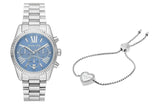 Michael Kors Lexington Chronograph Blue Dial Silver Steel Strap Watch For Women - MK7215 Authentic Buy Shop Now