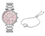 Michael Kors Parker Chronograph Pink Dial Silver Steel Strap Watch For Women - MK6105 Authentic Buy Shop Now