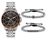 Michael Kors Bayville Chronograph Black Dial Silver Steel Strap Watch For Men - MK8725 Authentic Buy Shop Now