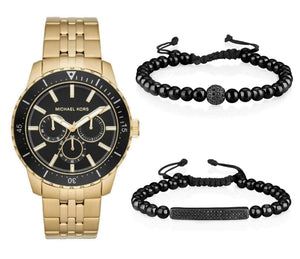 Michael Kors Cunningham Multifunction Black Dial Gold Steel Strap Watch For Men - MK7154 Authentic Buy Shop Now