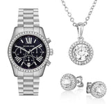 Michael Kors Lexington Chronograph Black Dial Silver Steel Strap Watch For Women - MK7277 Authentic Buy Shop Now
