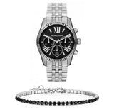 Michael Kors Runway Chronograph Black Dial Silver Steel Strap Watch For Women - MK5708 Authentic Buy Shop Now