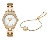 Michael Kors Liliane Mother of Pearl White Dial Gold Steel Strap Watch For Women - MK4555 Authentic Buy Shop Now