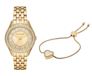 Michael Kors Harlowe Three-Hand Quartz Gold Dial Gold Steel Strap Watch For Women - MK4709 Authentic Buy Shop Now