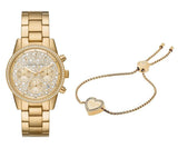 Michael Kors Ritz Chronograph Gold Dial Gold Steel Strap Watch For Women - MK7310 Authentic Buy Shop Now