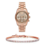 Michael Kors Lexington Chronograph Grey Dial Rose Gold Steel Strap Watch For Women - MK7217 Authentic Buy Shop Now