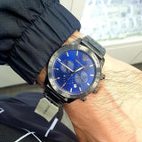 Emporio Armani Mario Chronograph Blue Dial Grey Steel Strap Watch For Men - AR80045 Authentic Buy Shop Now