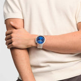 Armani Exchange Nico Quartz Blue Dial Two Tone Steel Strap Watch For Men - AX2332 Authentic Buy Shop Now