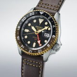 Seiko 5 Sports SKX GMT Automatic Mocha Black Dial Brown Leather Strap Watch For Men - SSK036K1 Authentic Buy Shop Now