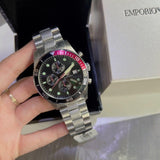 Emporio Armani Chronograph Black Dial Silver Stainless Steel Watch For Men - AR5855 Authentic Buy Shop Now