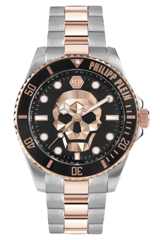 Philipp Plein The $kull Diver Black Dial Two Tone Steel Strap Watch For Men- PWOAA0822 Authentic Buy Shop Now