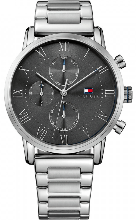 Tommy Hilfiger Kane Chronograph Grey Dial Silver Steel Strap Watch for Men - 1791397 Authentic Buy Shop Now