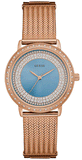 Guess Willow Crystal Blue Dial Rose Gold Mesh Bracelet Watch For Women - W0836L1 Authentic Buy Shop Now